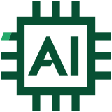 Icon showing a computer chip labelled with AI
